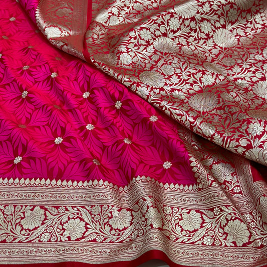 Reddish Pink Tanchoi Mashru Silk Saree