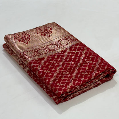 Red Banarasi Brocade Soft Katan Silk Saree