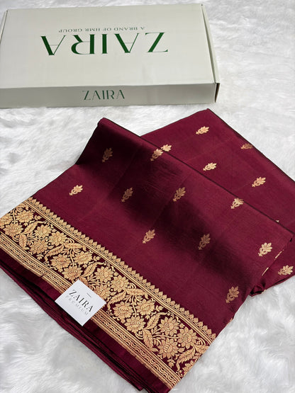Garnet Shades Meena Boota Handwoven Raw Mango Silk RM-22