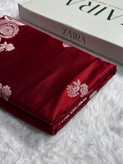 Cross Maroon Shades Banarasi Boota Pattern Floral Mashru Silk Saree MSM-110