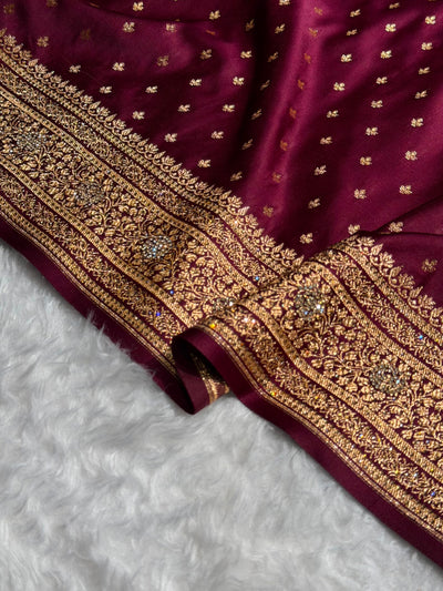Banarasi Satin Katan Saree With Swarovski Work in Chocolate Shades BSK88