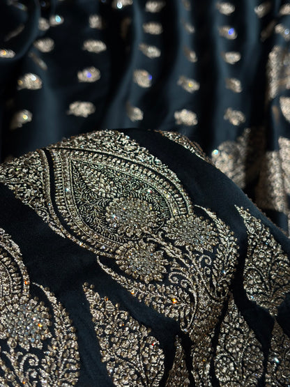 Banarasi Black Floral Booti With Swarovski Work Katan Silk Saree BSK23