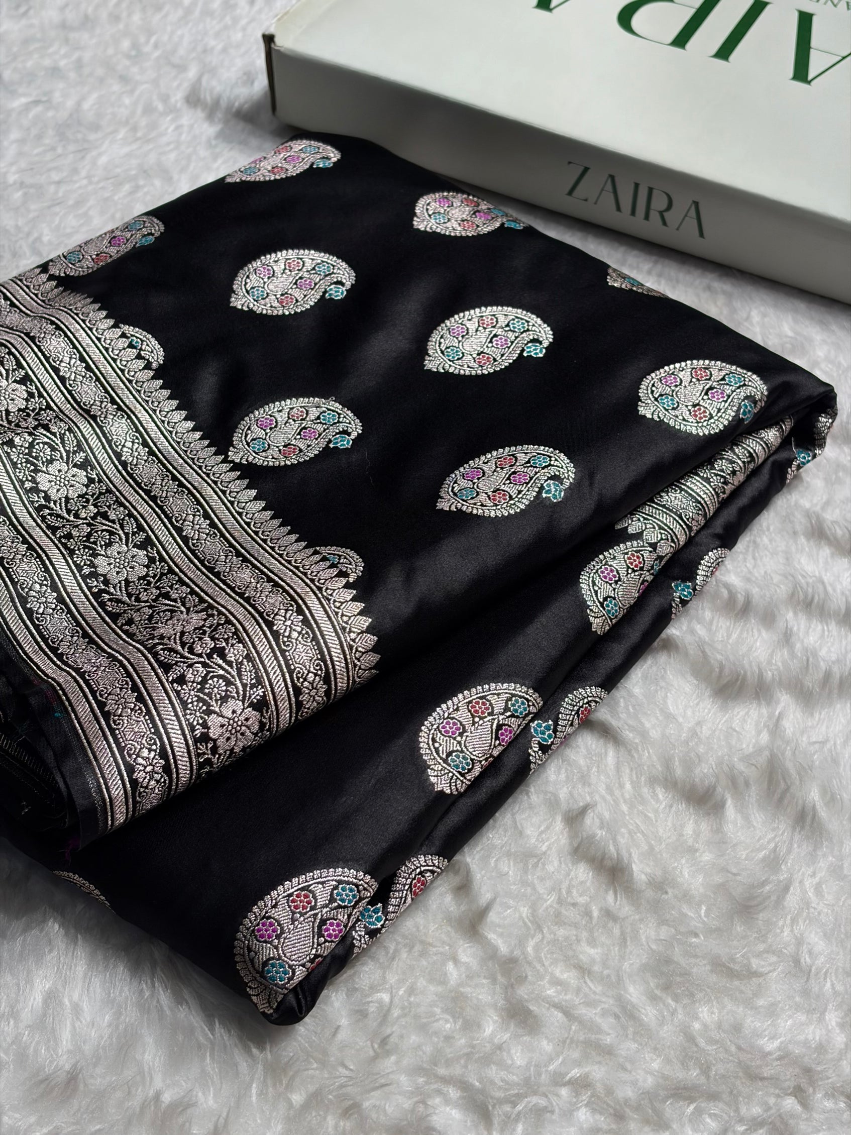 Black With Bananasi Minakari Boota Mashru Silk Saree MS81