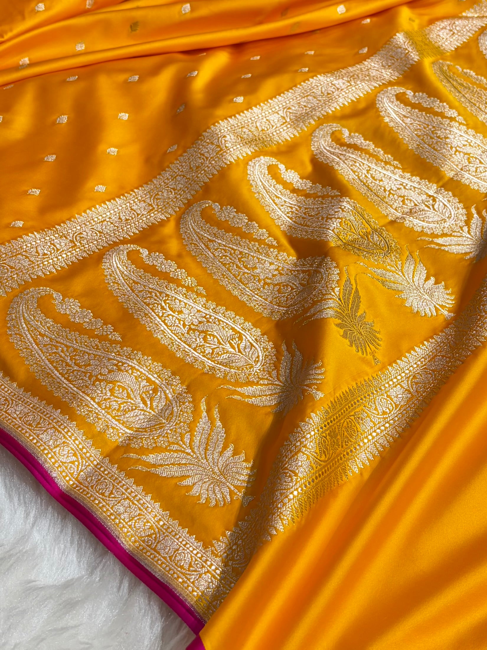 Premium Banarasi Satin Katan Saree in Mustard Gold Shades SK90