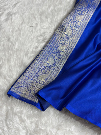Banarasi Cross Royal Blue Shades Satin Tissue Silk Saree In Booti motif ST01