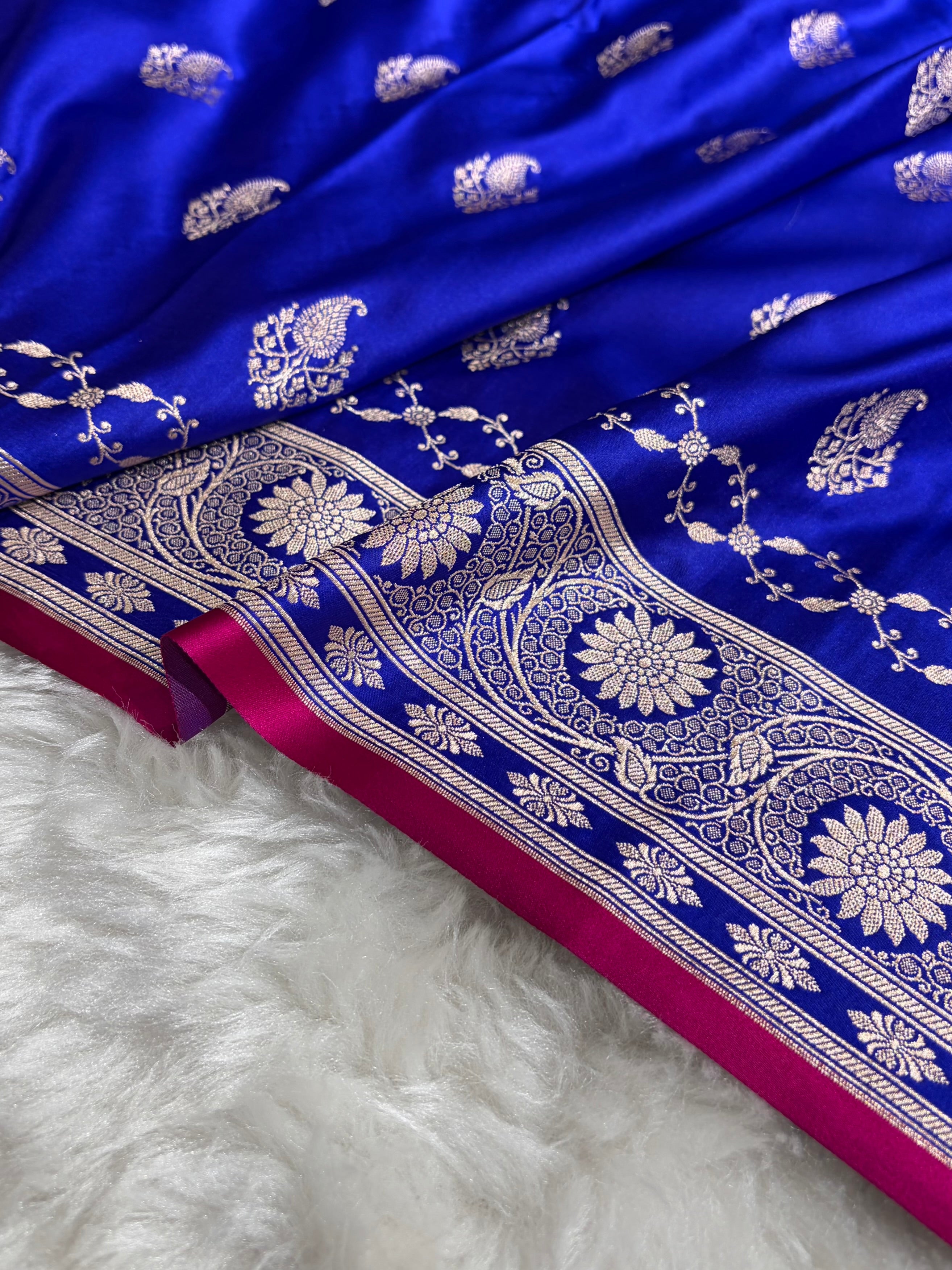 Royal Blue Shades Banarasi Boota Pattern Floral Mashru Silk Saree MSM-114