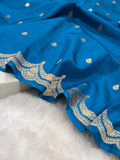 German Blue Shades Boota Handwoven Pure Katan Paper Silk RM-19