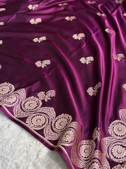 Wine Shades Banarasi Boota Pattern Floral Mashru Silk Saree MSM-110