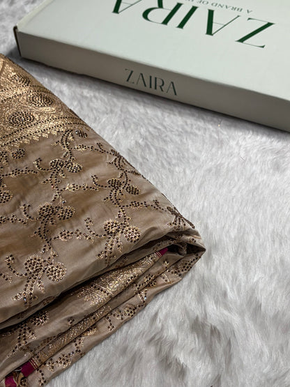 Beige Shades Cross With Swarovski Work Satin Katan Silk Saree BSK17