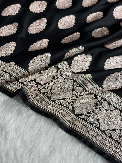 Black Shades Banarasi Boota Pattern Floral Mashru Silk Saree MSM-105