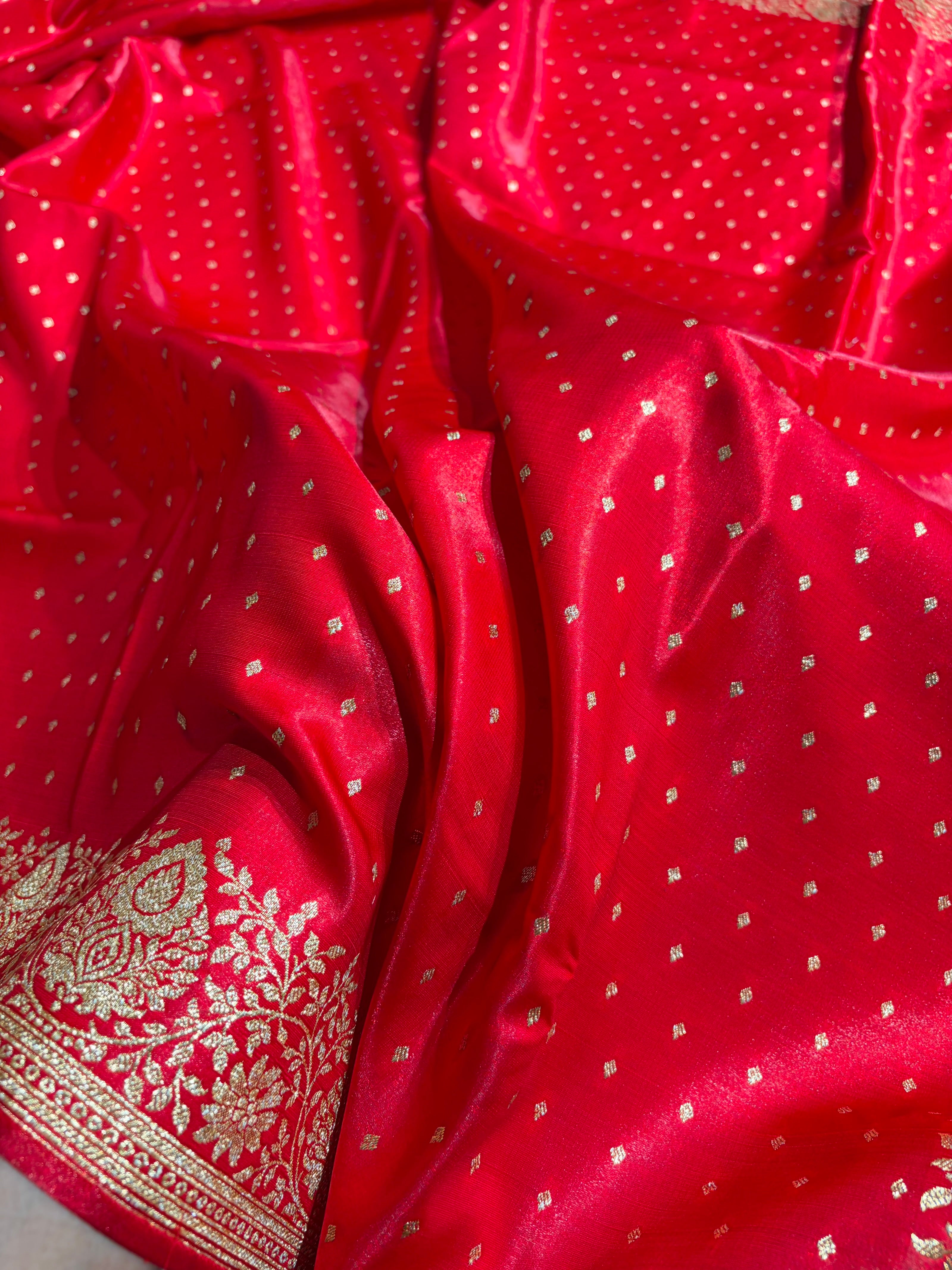 Satin Silk Saree Floral Boota in Red Shades SS28