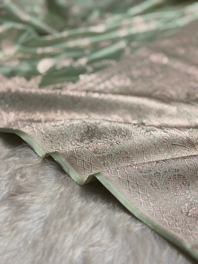 Light Pista Banarasi Jaal Mashru Silk Saree MCS23