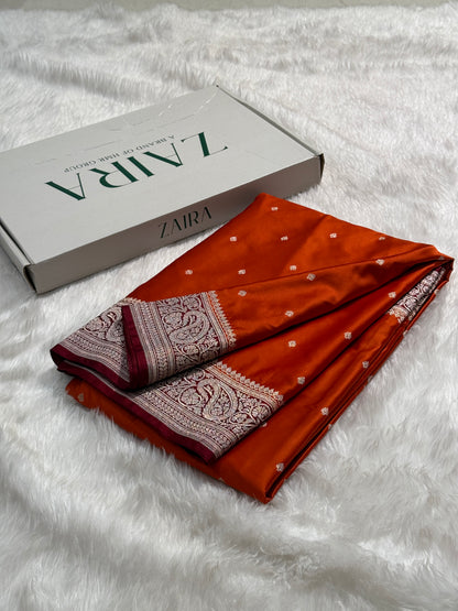 Rust - Maroon 2D Tone Booti Mashru Silk Saree