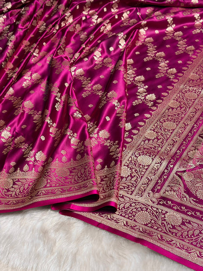 Wine Cross & Booti Banarasi Katan Silk Saree SK24