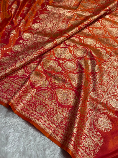 Satin Silk Saree Jaal in Pinkish Orange Shades SS23
