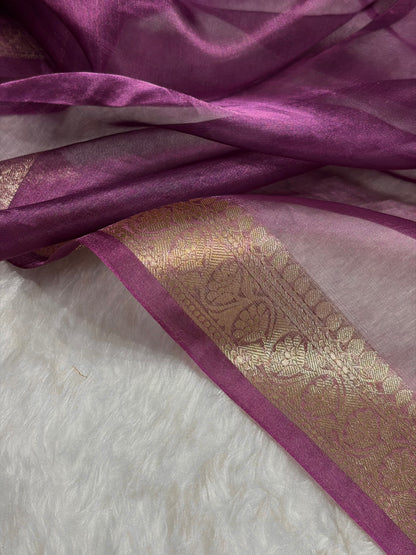 Purple Wine Shades Pure Tissue Silk Saree with Brocade Blouse PT-09