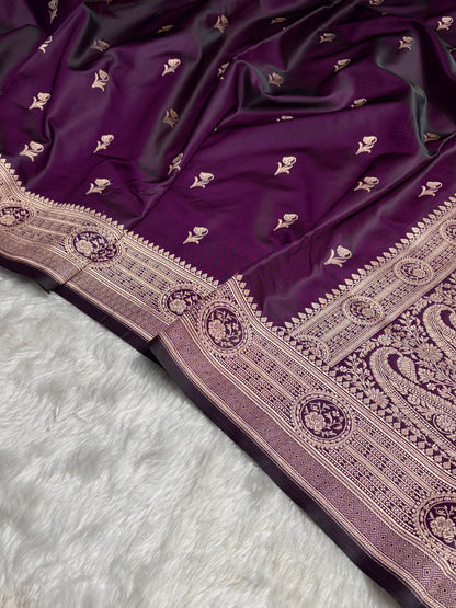 Dark Purple Boota With Floral Border Mashru Silk Saree MSM-96