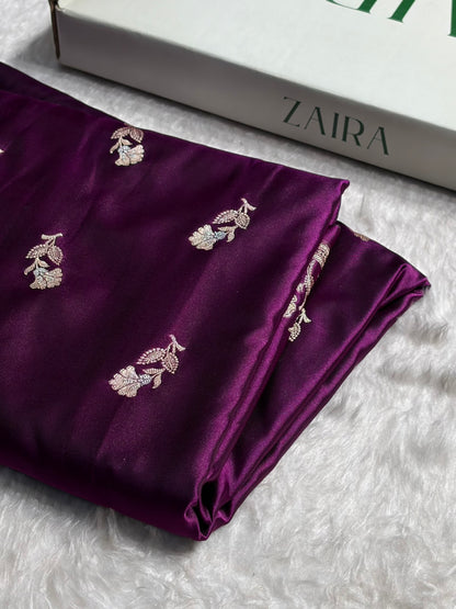 Banarasi Wine Boota With Floral Border Mashru Silk Saree MSM-88