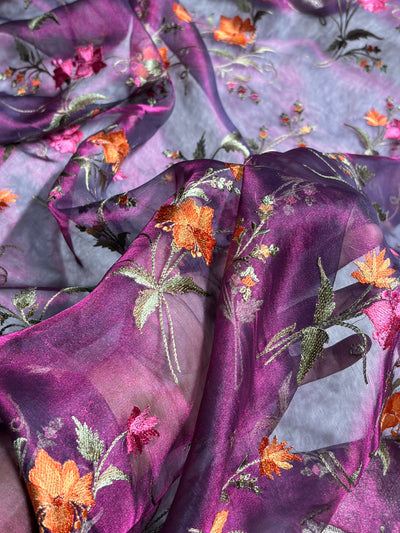 Wine Shades With Floral Embroidered Pure Tissue Silk Saree with Brocade Blouse PTE-09