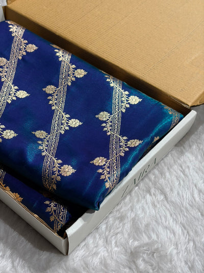 Peacock Shades Cross Pattern Banarasi Satin Silk Saree SS50