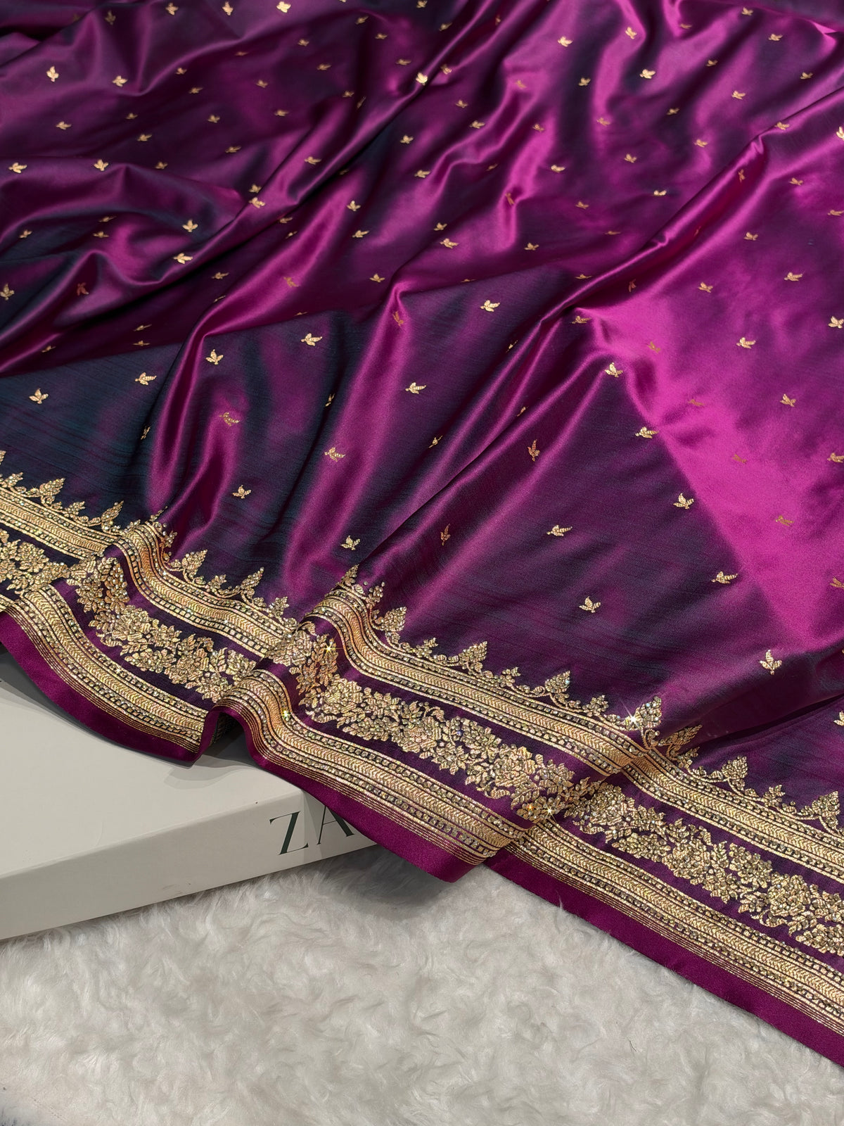 Wine Banarasi Swarovski Work Booti Katan Silk Saree BSKM17