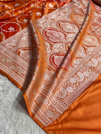 Banarasi Orange Rangkat Mashru Silk Saree Jaal MSRK44