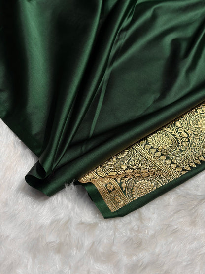 Banarasi Satin Katan Saree With Boota in Bottle Green Shades SK100