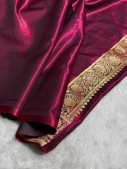 Satin Silk Saree Banarasi Swarovski Work Jaal in Wine Shades  BSS23 (R)