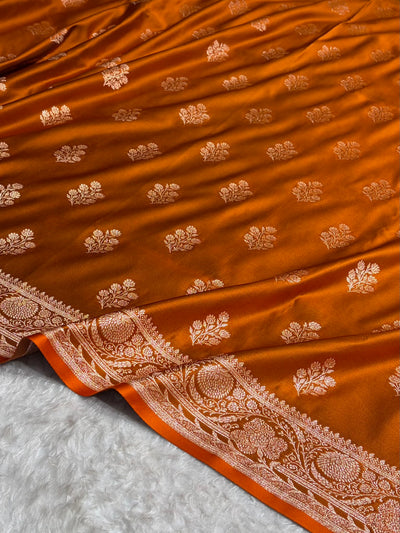 Banarasi Satin Katan Saree in Rust Orange Shades SK84