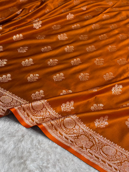 Banarasi Satin Katan Saree in Rust Orange Shades SK84