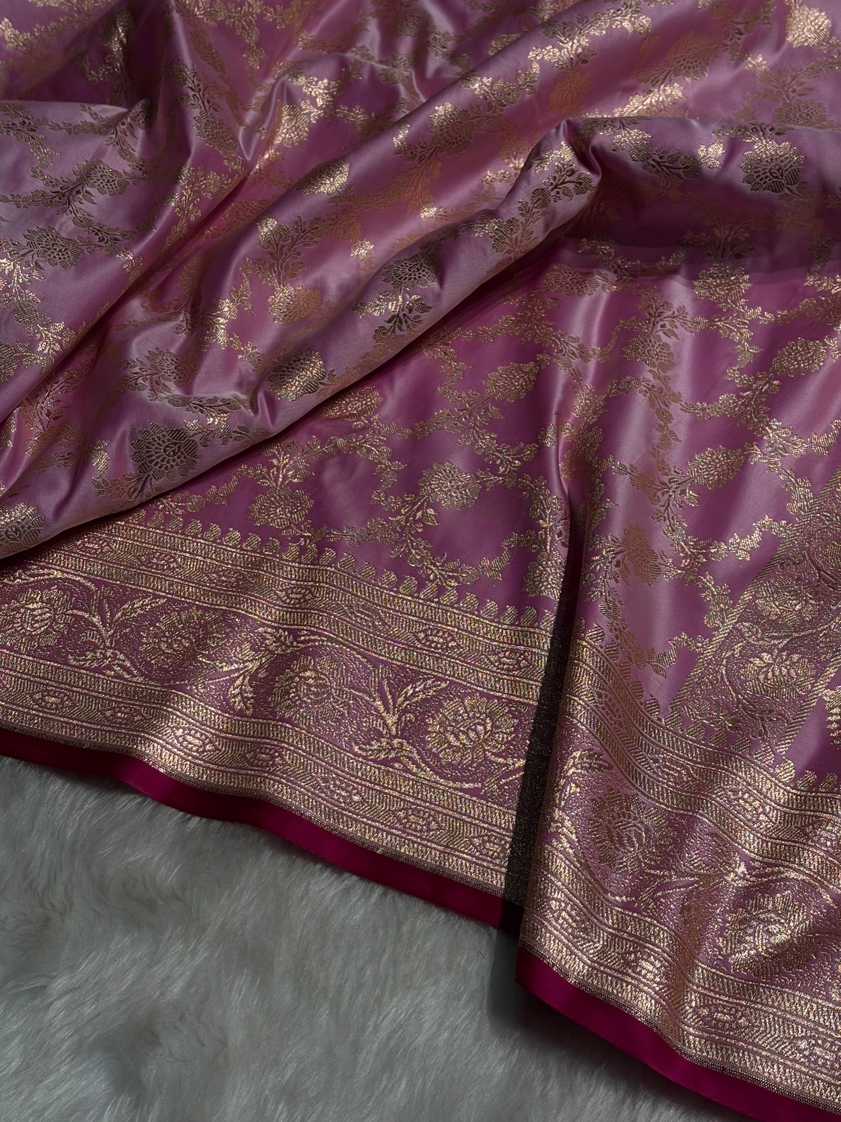 Baby Pink Jaal Pattern Satin Katan Silk Saree SK25