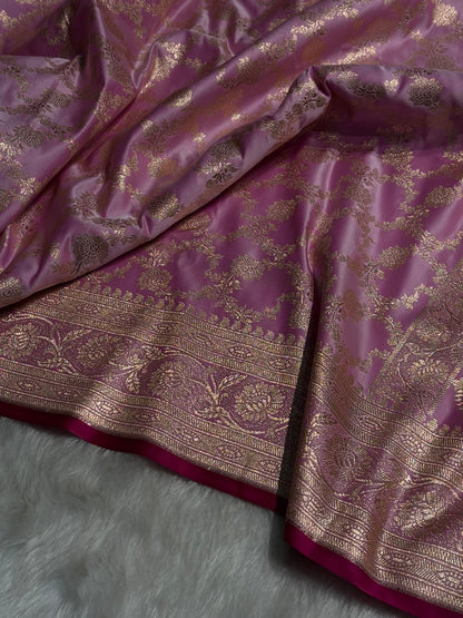 Baby Pink Jaal Pattern Satin Katan Silk Saree SK25