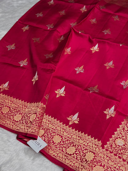 Ruby Pink Shades Boota Handwoven Pure Katan Raw Mango Silk RM-18