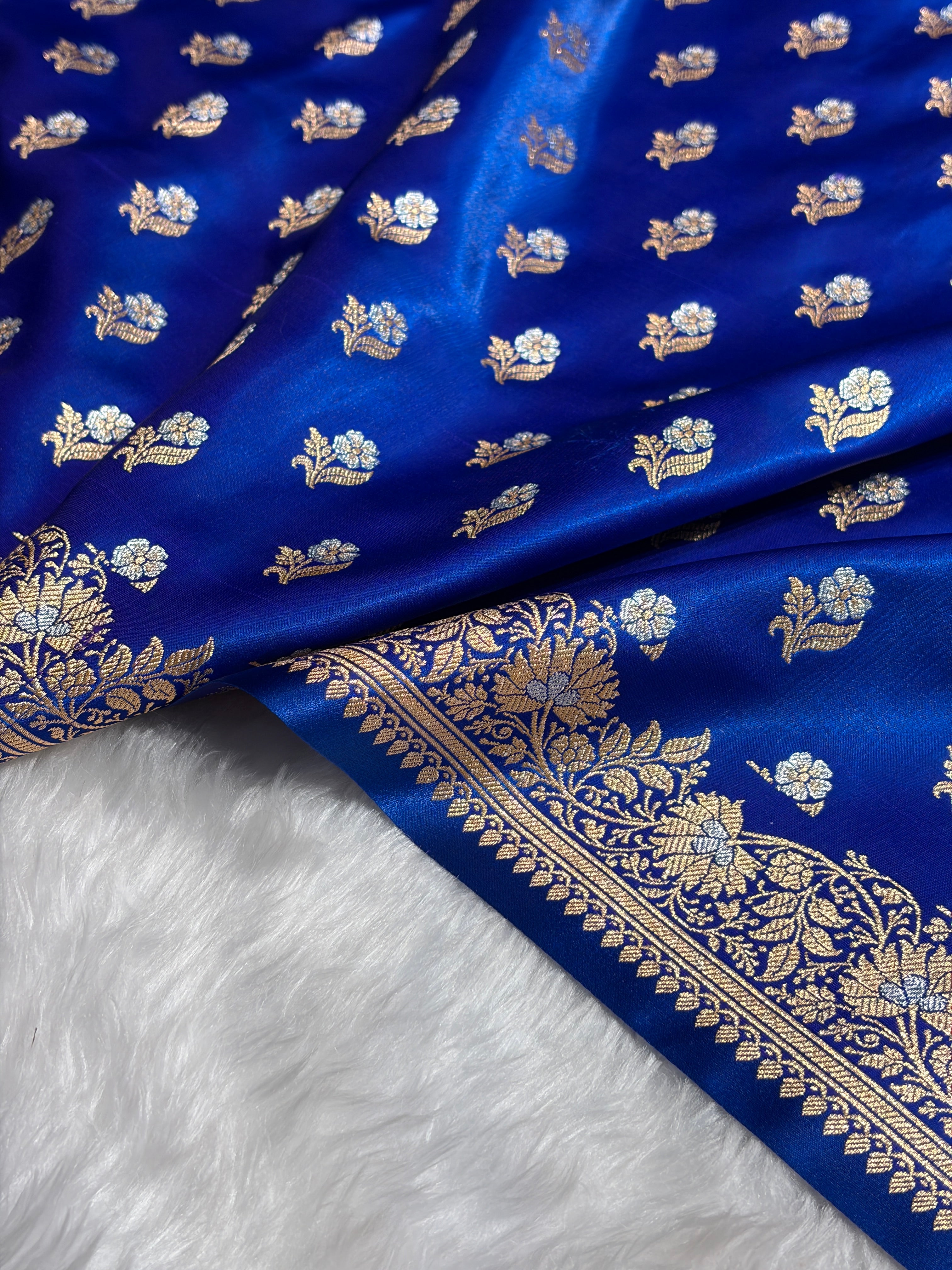 Banarasi Satin Silk Meena Boota in Royal Blue Shades SS38