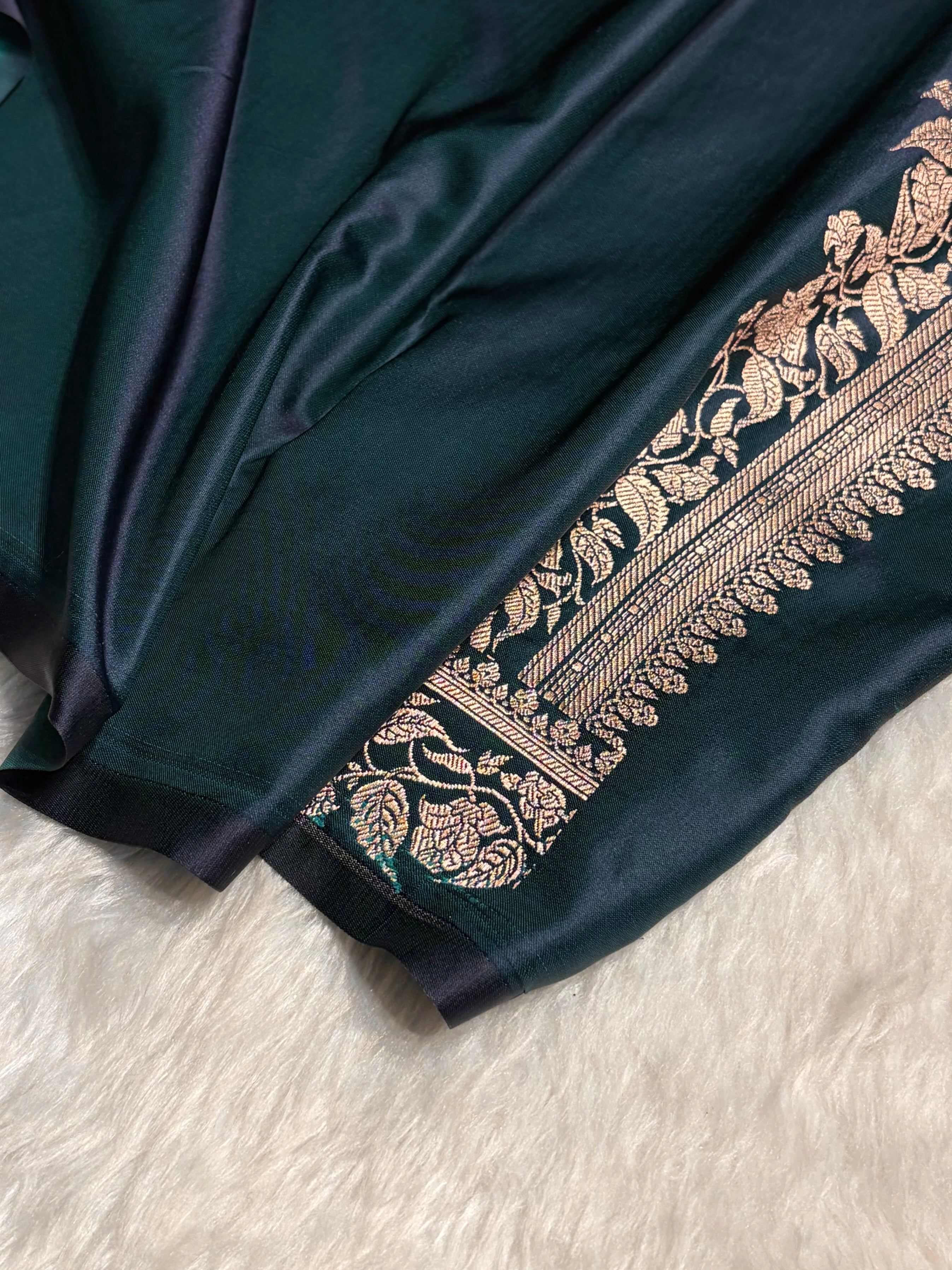 Peacock Boota With Floral Border Mashru Silk Saree MSM-92