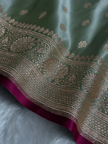 Pista Booti Satin Katan Silk saree SK28