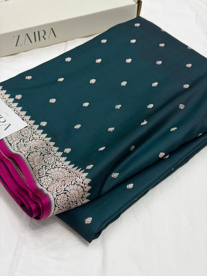 Rama Shade With Booti Pattern Mashru Silk Saree