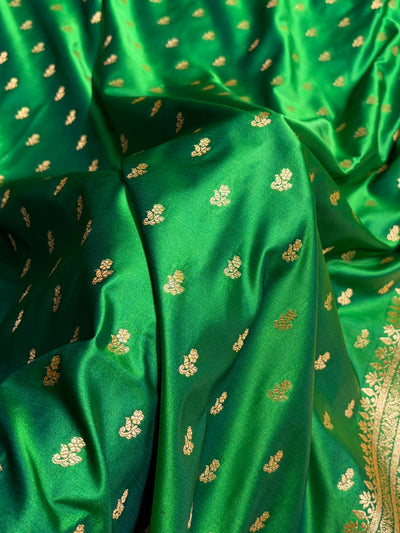 Banarasi Satin Katan Saree in Bottle Green Shades SK89