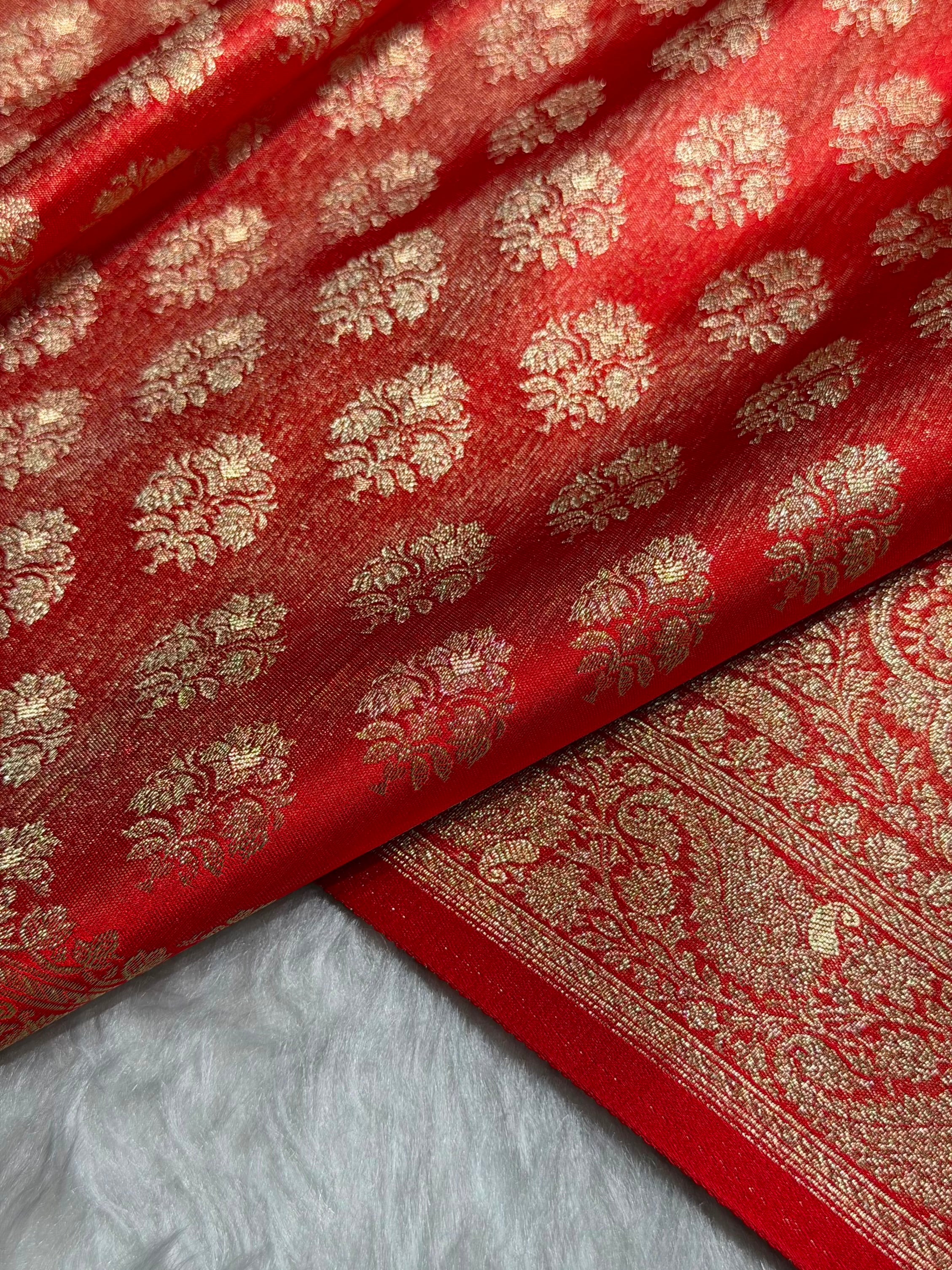 Banarasi Cross Red Shades Satin Tissue Silk Saree In Booti motif ST01