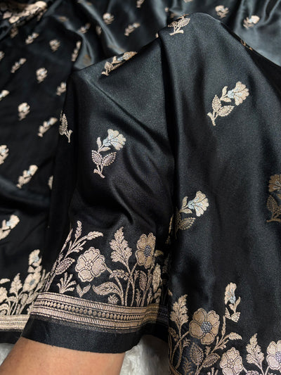 Banarasi Black Boota With Floral Border Mashru Silk Saree MSM-88
