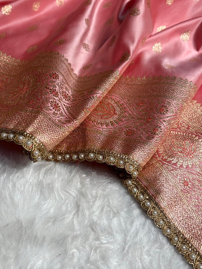 Banarasi Satin Katan Silk Saree In Baby Pink Shades with gotta Patti SKGP7