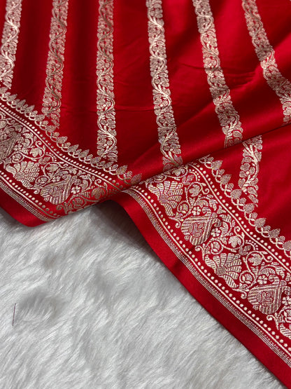 Red With Floral Border Mashru Silk Saree MSM-98