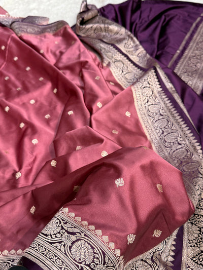 Booti Motif In Mauve -Wine Contrast Mashru Silk Saree MCS10