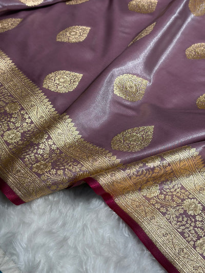 Ultra Light Weight Satin Silk Boota in Dusty Lavender Shades SS05