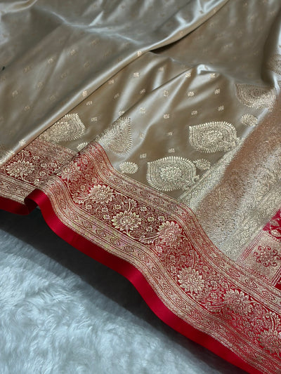 Banarasi Tusser with Red Booti Satin Katan Silk saree SK29