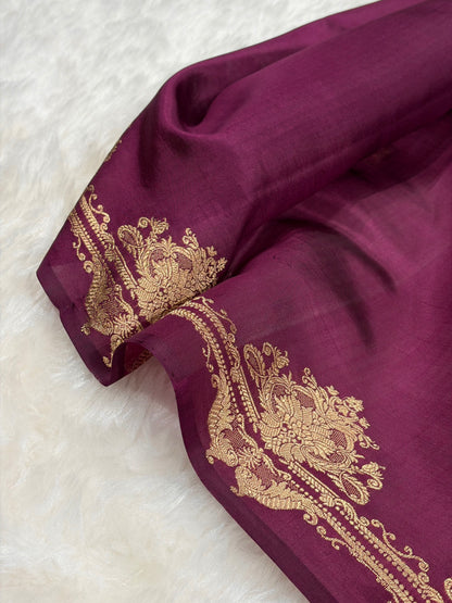 Banarasi Wine Shades Boota Handwoven Pure Paper Silk RM-81