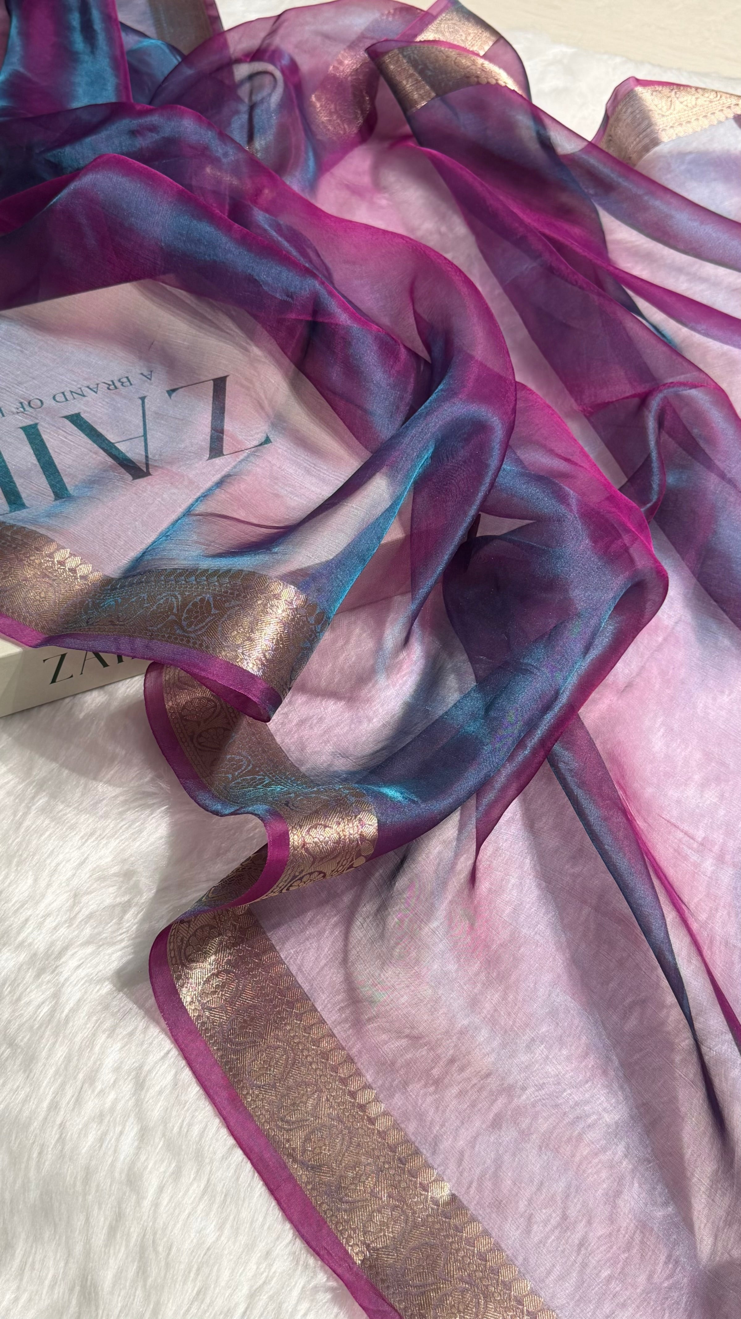 Purple Shades Pure Tissue Silk Saree with Brocade Blouse PT-09