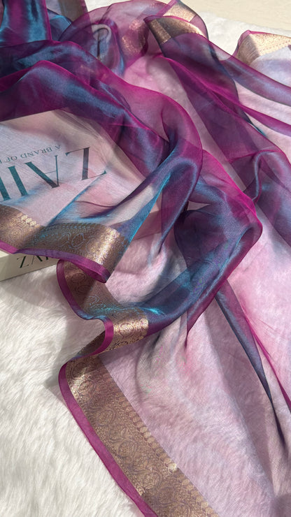 Purple Shades Pure Tissue Silk Saree with Brocade Blouse PT-09