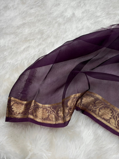 Pure Banarasi Organza Dark Wine Shades Floral Banarasi Silk Saree PO-21