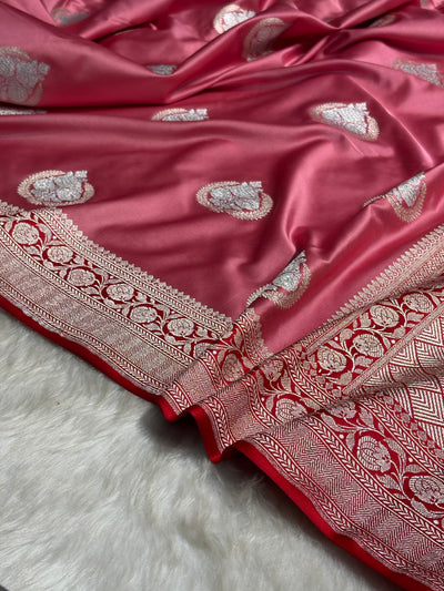 Baby Pink Minakari Boota Mashru Silk Saree MCS35